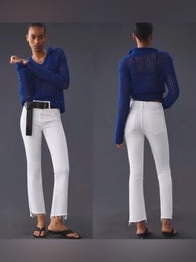 MOTHER Insider Crop Step Fray White Jeans